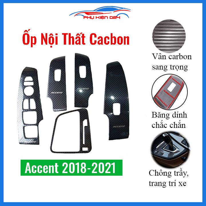 Ốp nội thất Accent 2018-2019-2020-2021 vân Cacbon bảo vệ xe chống va đập