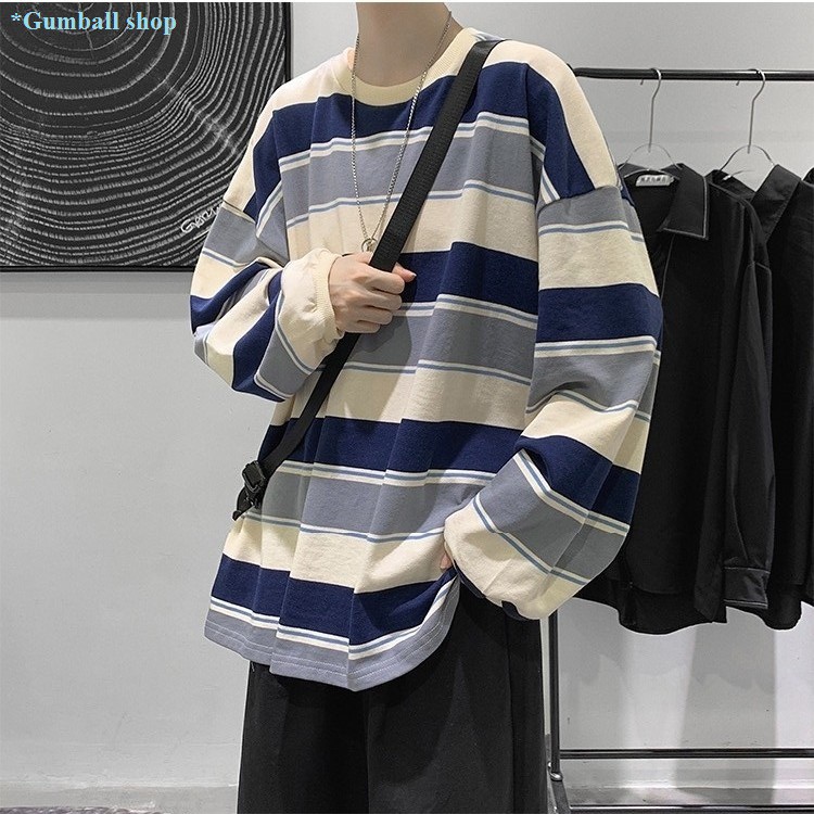 Áo thun tay dài [ Freeship ] áo thun sweater unisex basic tay dài form rộng sọc kẻ ngang nam nữ phong cách-cá tính