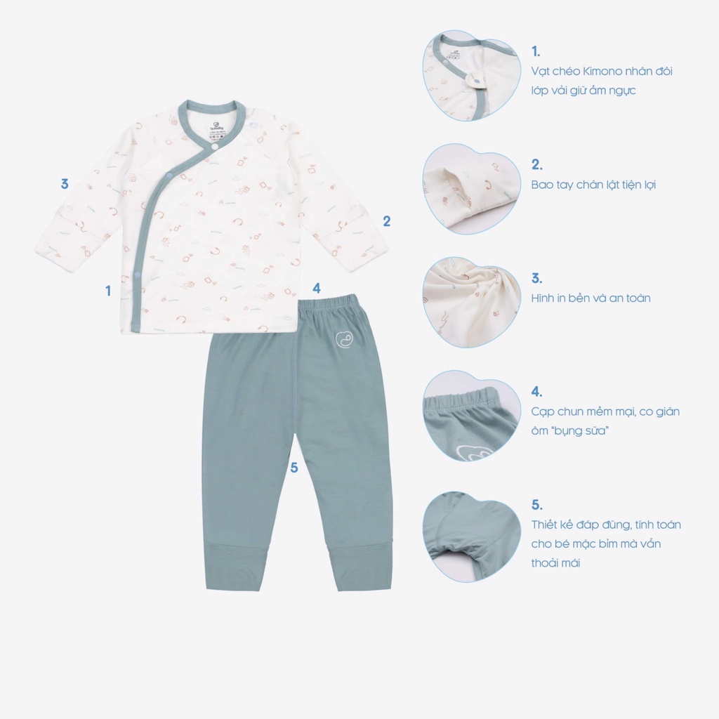 Bộ dài tay cài chéo Bu baby sợi tre Bambus 0m - 6m