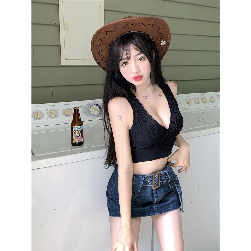 Cocory vn Áo Dệt Kim Hai Dây Cổ Chữ V Dáng Ôm Thời Trang Hàn Quốc Quyến Rũ Cho Nữ