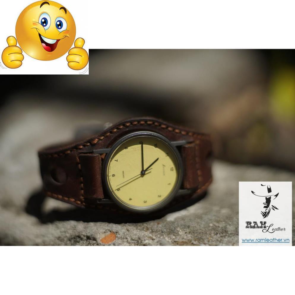 DÂY ĐỒNG HỒ DA BÒ THẬT - RAM BUNDSTRAP BX3 NÂU ĐỎ QUÂN ĐỘI ĐỨC - CASIO AE1200/SEIKO5 .