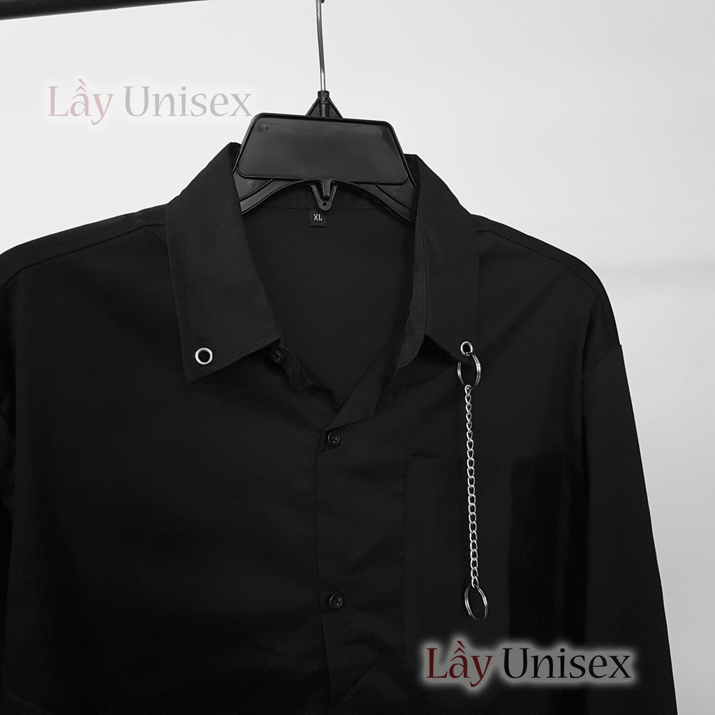 Áo sơ mi nam form rộng phối khoen cổ tay dài | BigBuy360 - bigbuy360.vn