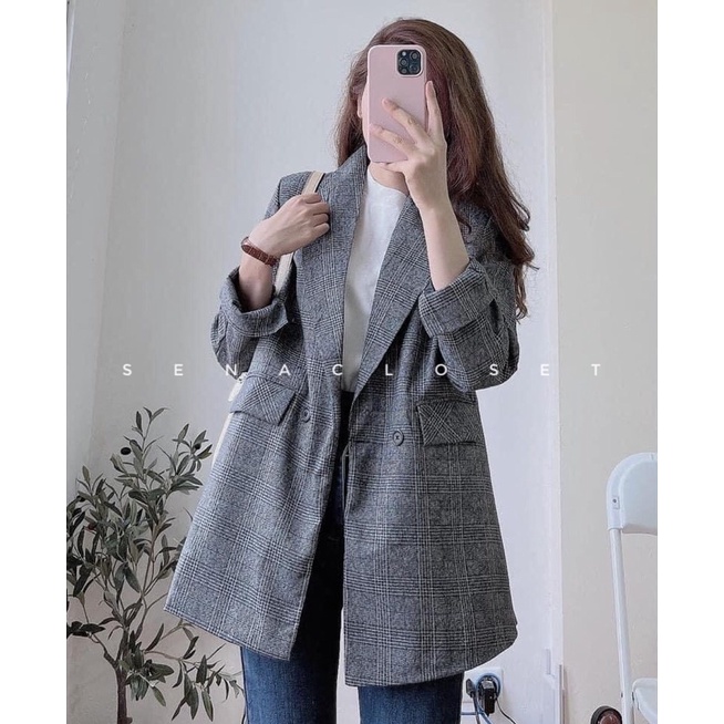 Áo khoác Blazer Kẻ lật tay ( Ảnh thật)