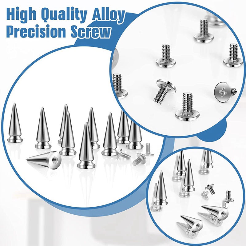 Bộ 150 Đinh Tán Hình Nón Và Đinh Tán Bằng Bạc Cho Thắt Lưng Quần Áo Da DIY