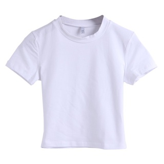 Áo Croptop Cổ Tròn Tay Lửng - Chất Thun Gân