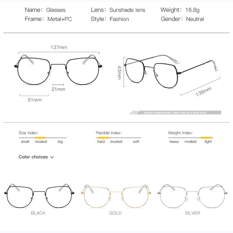 Kính Mắt Gọng Kim Loại Tròn Phong Cách Retro