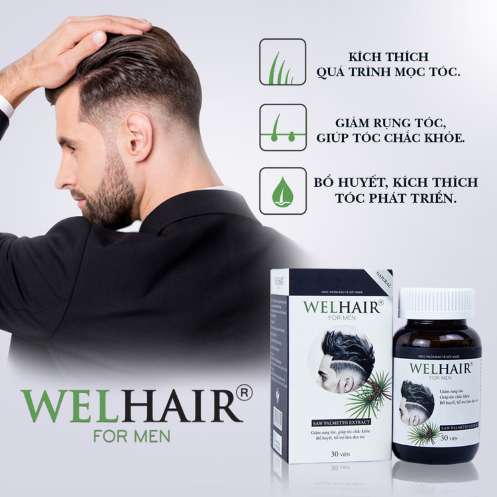 Viên Uống Kích Thích Mọc Tóc Cho Nam Welhair For Men Hủ 30 viên