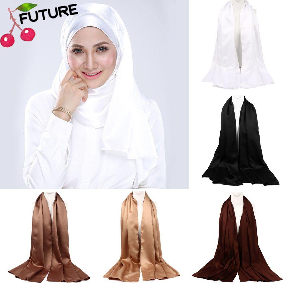 Khăn Choàng Hijab Bằng Lụa Satin Mềm Mại Màu Trơn Thoáng Khí Phong Cách Hồi Giáo 180x70cm Cho Nữ
