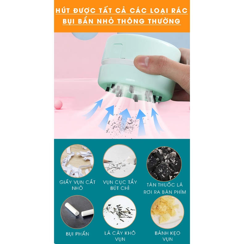 Máy Hút Bụi Cầm Tay Mini Bằng Pin Hút Bụi Bẩn Nhỏ, Bàn Học Tập,Bàn Phím Đa Năng Tiện Lợi (Tặng kèm 2 pin)