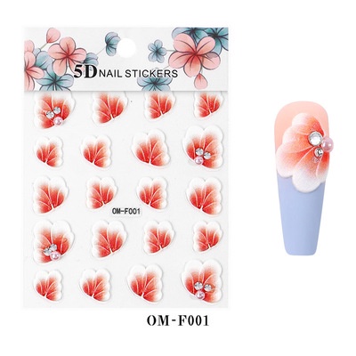 Sticker dán móng hoa lá nail 3 chiều nổi 5D , tấm sticker hoa nail trang trí móng