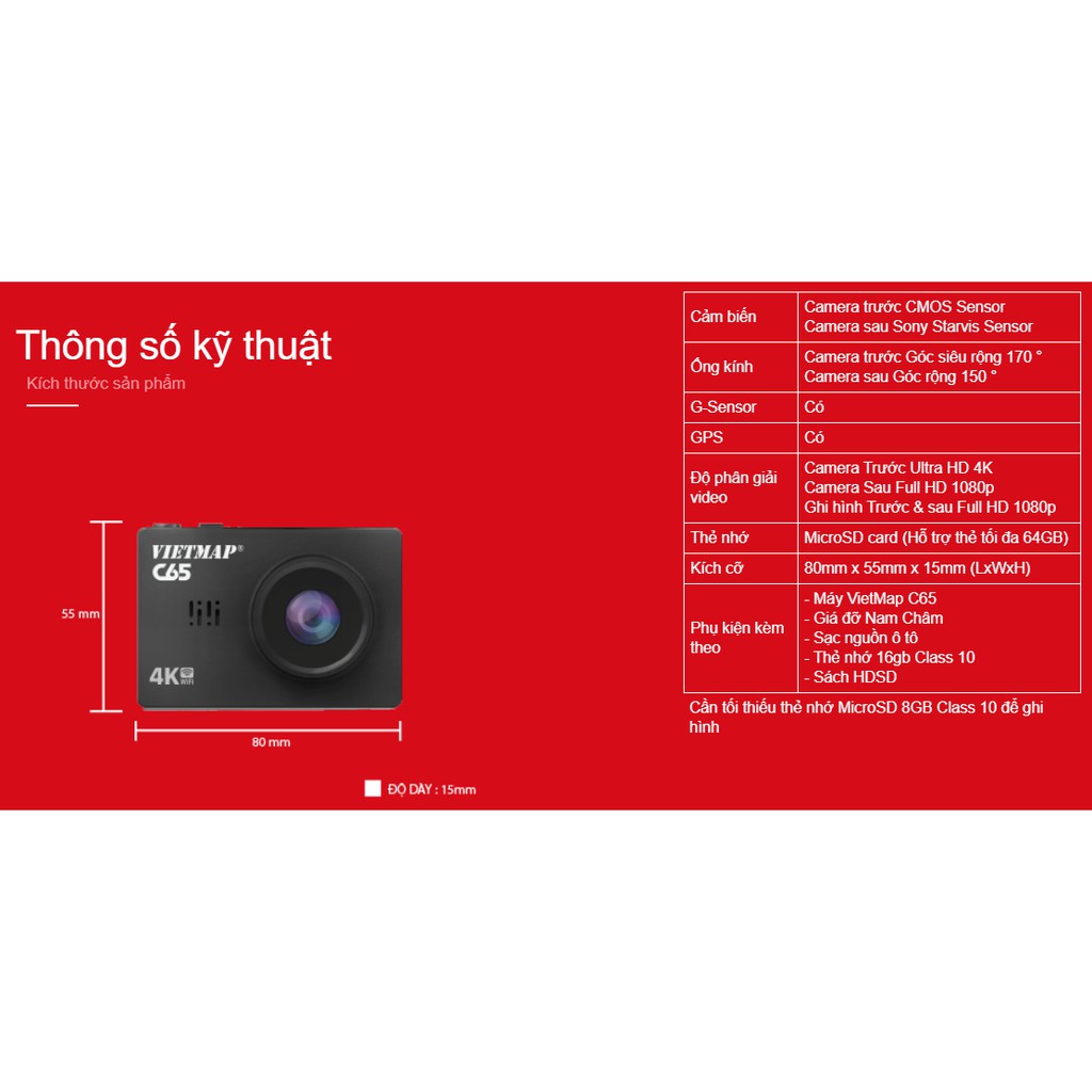 Camera hành trình trước sau cao cấp Vietmap C65 - Cảm biến ảnh SONY - Bảo Hành 12 tháng