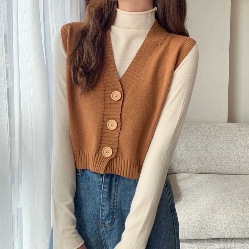 Áo Len Cardigan Không Tay Cổ Chữ V Dáng Ngắn Phong Cách Mới Cho Nữ