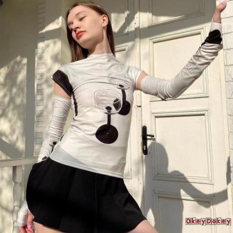 Áo Crop Top + Áo Cánh Tay Lửng Họa Tiết y2k Dành Cho Nữ
