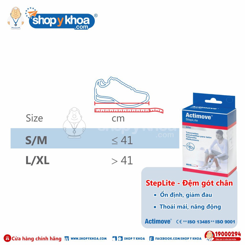 [CÓ QUÀ TẶNG] Đệm gót chân silicone tăng chiều cao Actimove Steplite (Made in Italy)
