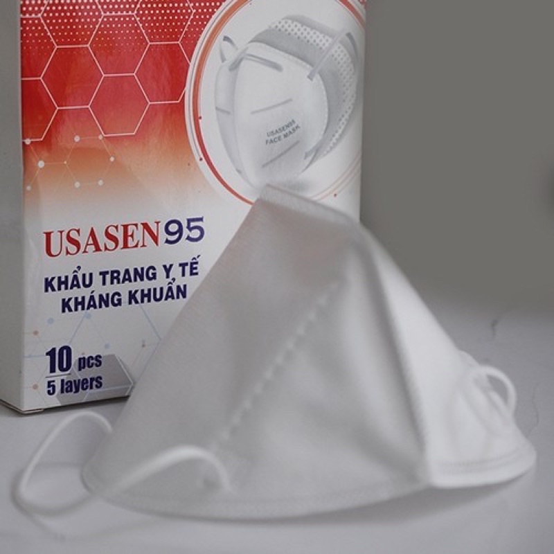 [Hộp 10 cái] Khẩu Trang N95 5 Lớp Không Van USASEN 95 Lọc Bụi Siêu Mịn, Kháng Khuẩn