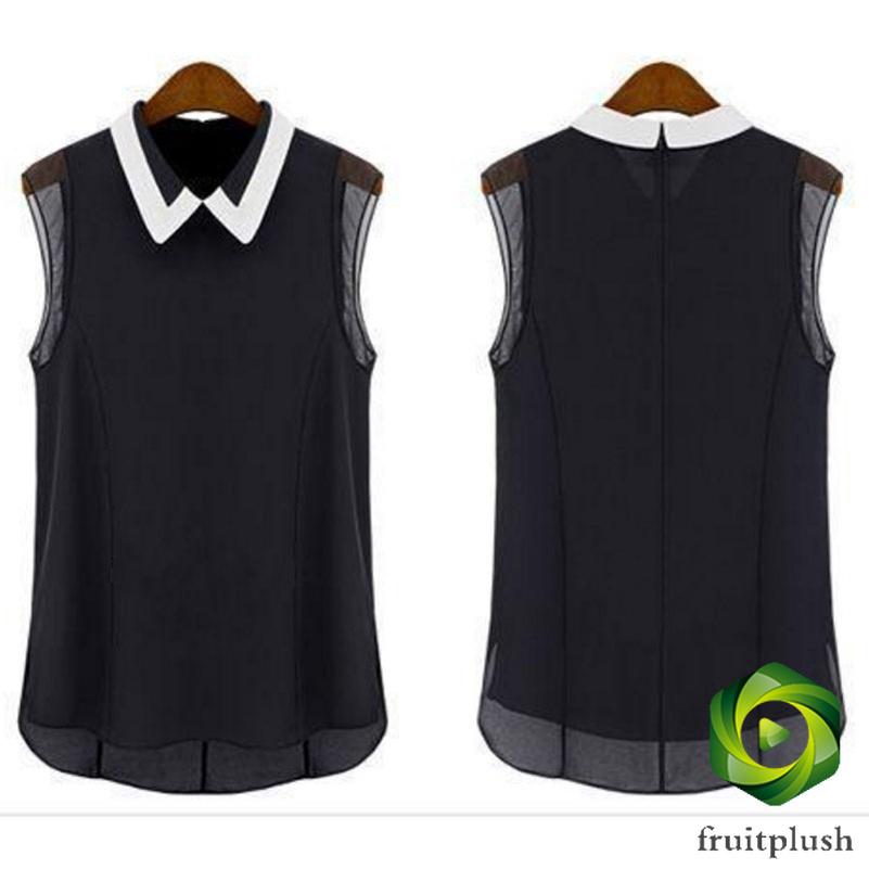 Áo sơ mi sát nách cổ bẻ vải voan hoạ tiết trái cây thời trang