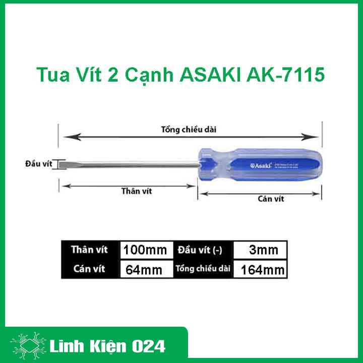 Tô vít 2 cạnh, tua vít Asaki AK-7125, AK-7115 kích thước 5x100mm, 3X100mm