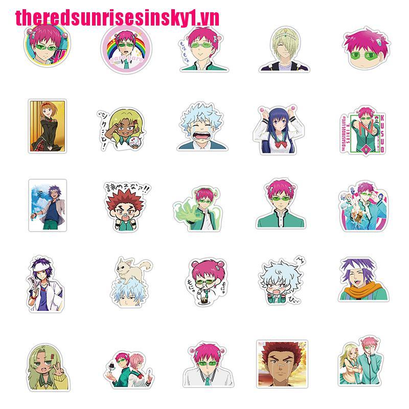 Bộ 50 Miếng Dán Trang Trí Laptop Ván Trượt Hình Saiki Kusuo