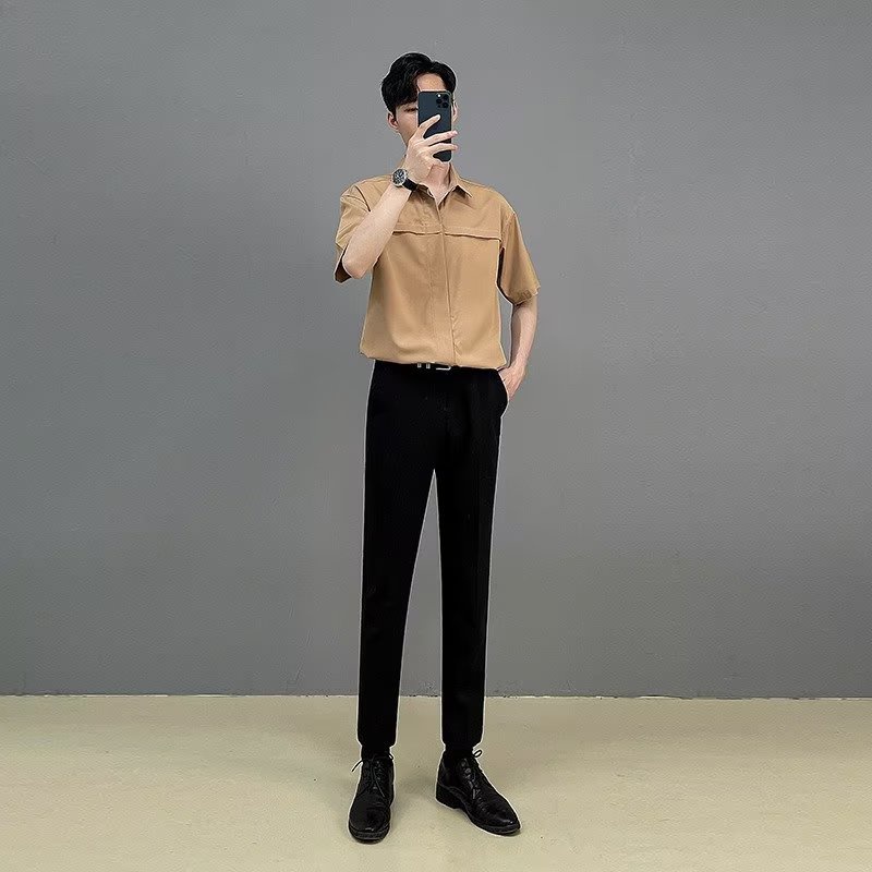 Áo Sơ Mi Lụa Lạnh Mỏng Nhẹ Tay Ngắn 2 Màu Sắc Thời Trang Mùa Hè Cho Nam Giới Có Size M-3XL