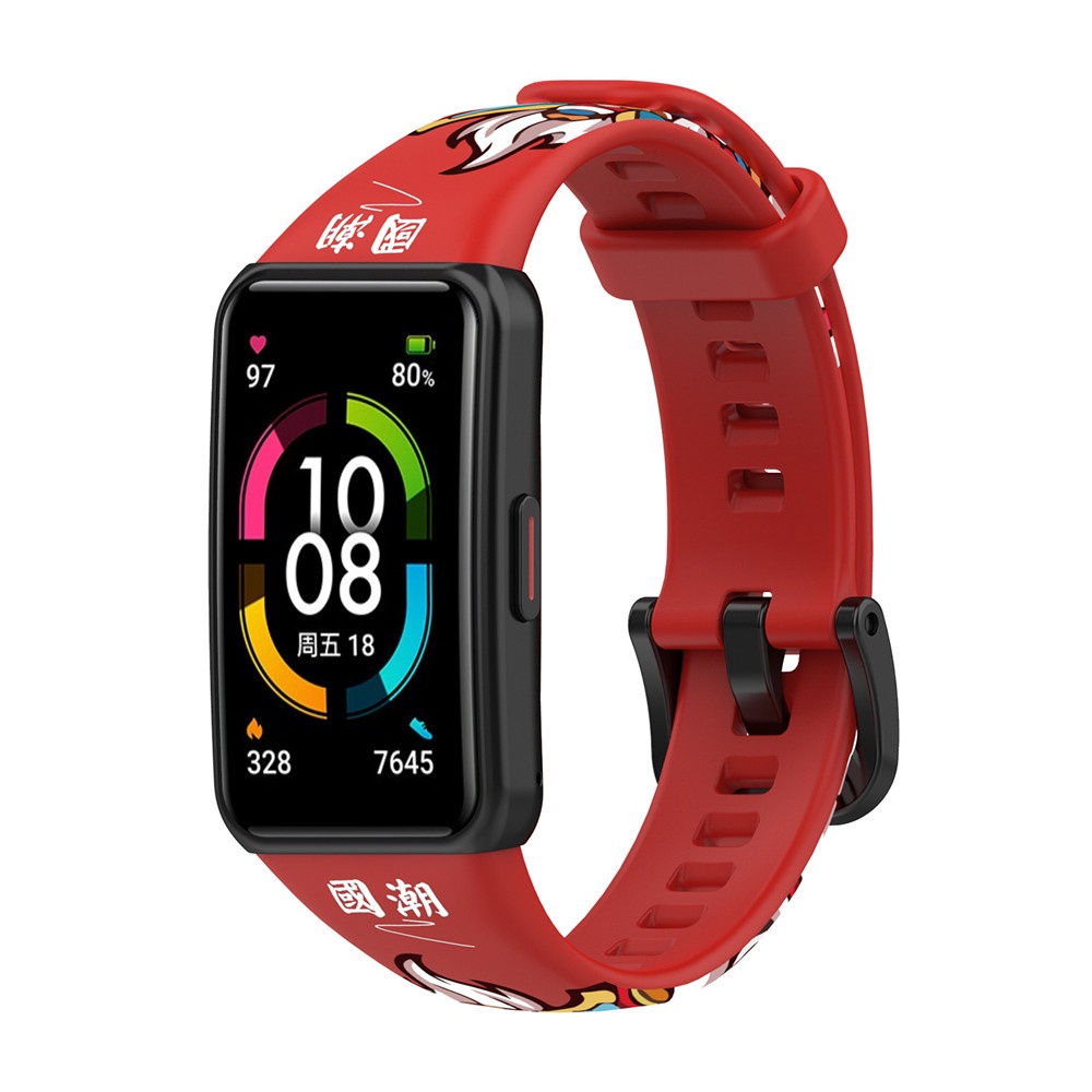 Dây đeo silicone họa tiết hoạt hình cho đồng hồ thông minh Huawei Band 6 Honor band 6