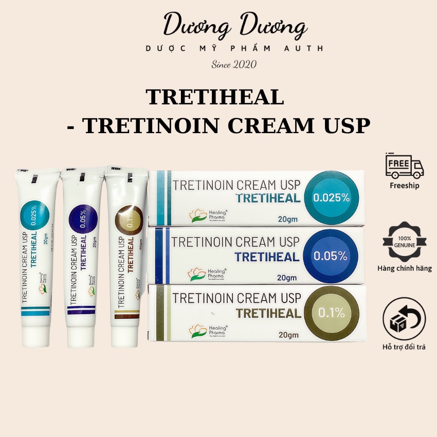 Tretinoin cream USP TRETIHEAL 20g 0.025% 0.05% 0.1% - giúp trẻ hoá da, sáng da, ngừa mụn
