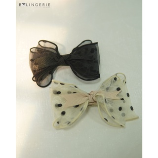 Cài tóc nơ voan chấm bi BY LINGERIE màu đen và trắng phụ kiện thời trang S07