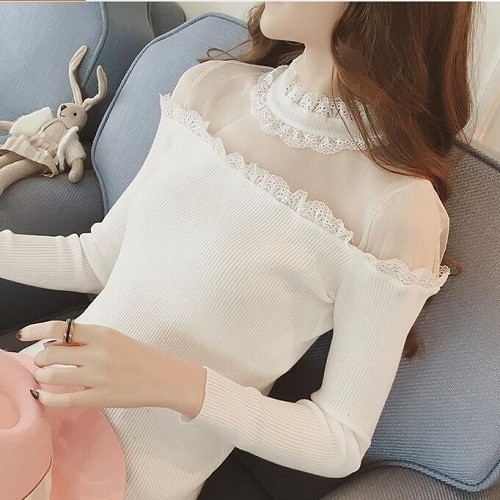 Áo len nữ ❤️ Áo len pha ren cổ cách điệu siêu xinh | BigBuy360 - bigbuy360.vn