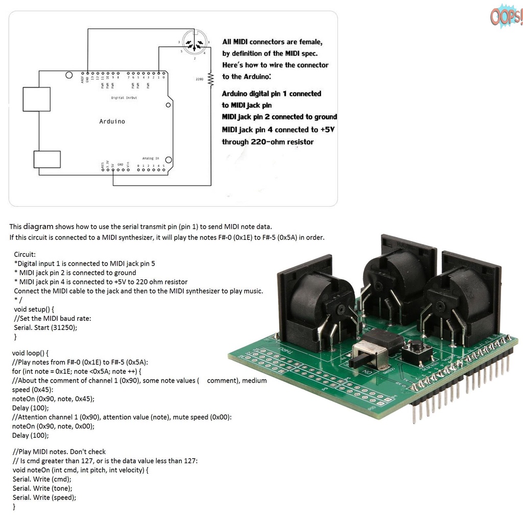 Bảng Mạch Tiếp Hợp Giao Diện Midi Kỹ Thuật Số Cho Arduino