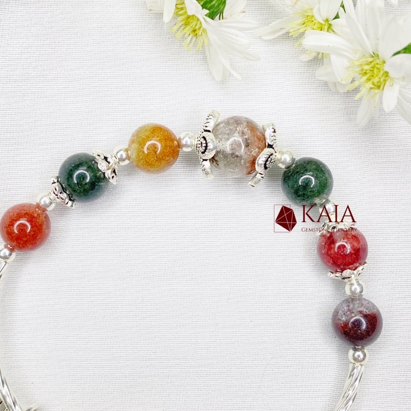 Vòng tay phong thuỷ Ưu Linh Đa Sắc mix charm leafs chiêu tài lộc may mắn bình an - KAIA V7