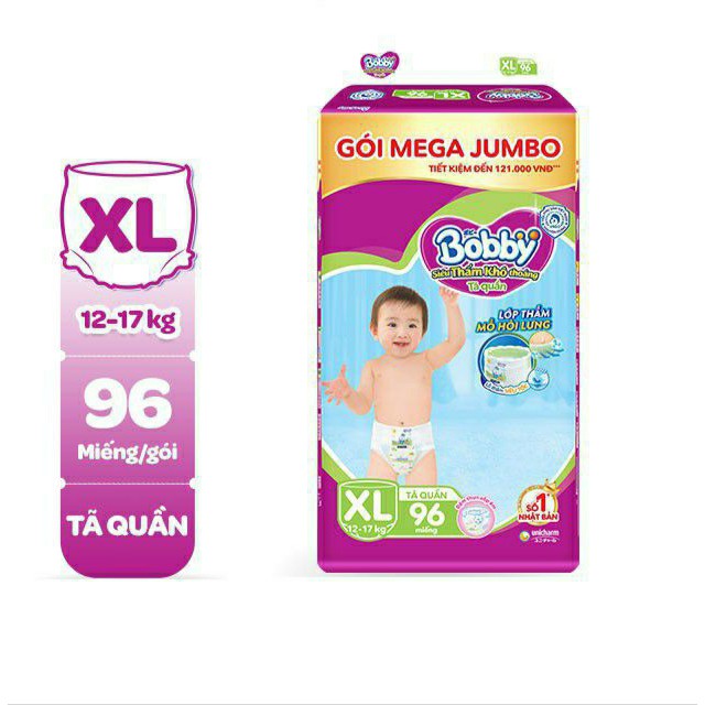 [TẶNG 12 MIẾNG] Tã Bỉm Quần Bobby Mega Jumbo M120/L111/XL102