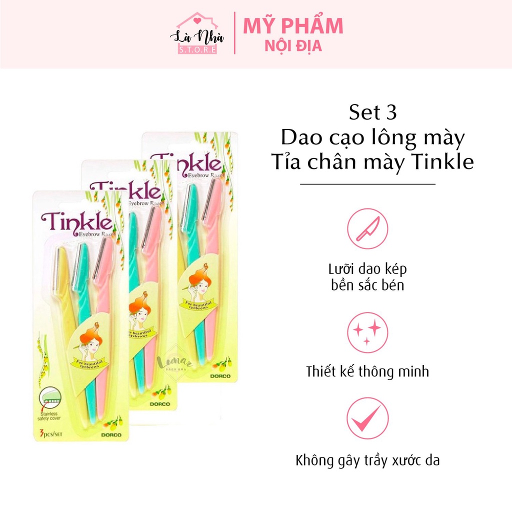 Bộ 3 Dao cạo lông mày, tỉa chân mày Tinkle Có Màng Bảo Vệ