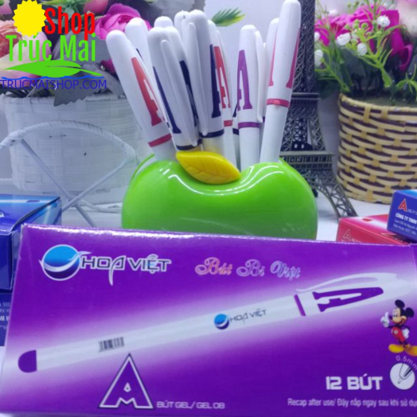Hộp 12 but gel nước chữ A Hoa Việt (xanh ,đỏ, tím ,đen)