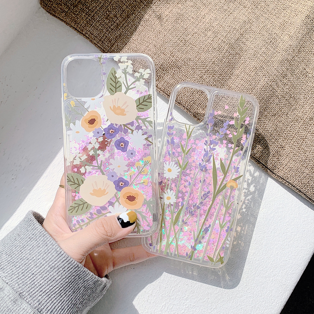 Ghép hợp đồng hoa cho iPhone 12 mini / 12 pro 11 Pro XS Max XR X 8 7+ 6 6s Plus Glitter Foil Powder CaseBling Phone Case Cover trong suốt | BigBuy360 - bigbuy360.vn