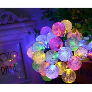 Đèn Nháy Led Hình Pha Lê Màu Vàng Và Nhiều Màu Dài 10m 40 Bóng Pha Lê Tròn, Bi Bọt Tròn Đen Chống Nước, Đèn Tết
