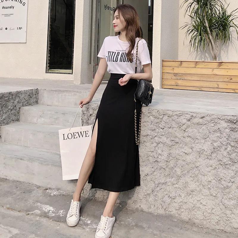 Chân Váy Chữ A Lưng Cao Màu Đen Phong Cách Hàn Quốc Thời Trang Cho Nữ