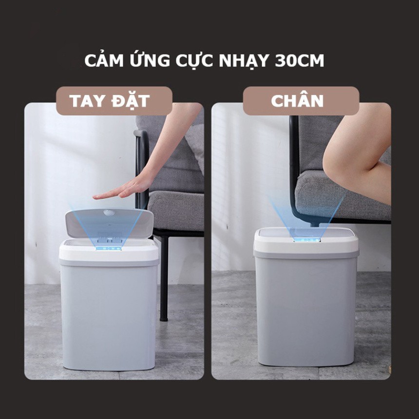 Thùng rác cảm ứng Xiwei dung tích 15L, thùng rác tự động mở sau 0.3s, sạc pin cổng DC thông dụng_Vimart