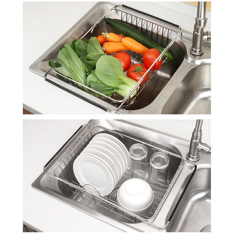 Rổ Inox 304 Treo Bồn Rửa Chén, Úp Bát Rửa Rau Củ Đa Năng Có Thể Thay Đổi Chiều Dài | BigBuy360 - bigbuy360.vn
