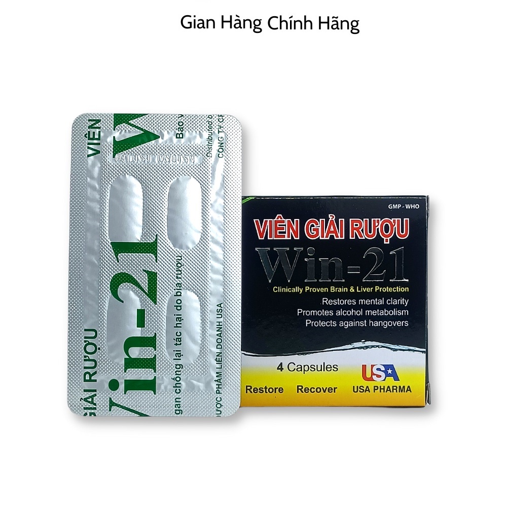 Hộp Viên Giải Rượu Win 21 - Tự Tin Hơn Khi Uống Rượu - Không Đau Đầu Khi Uống Say - 1 Hộp 4 Viên