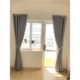 Bộ rèm cửa chính tông xám [Ngang 3m6 Cao 2m8] - May kiểu khoen ore cao cấp - Bộ 2 tấm & dây vén rèm Có may theo Yêu Cầu