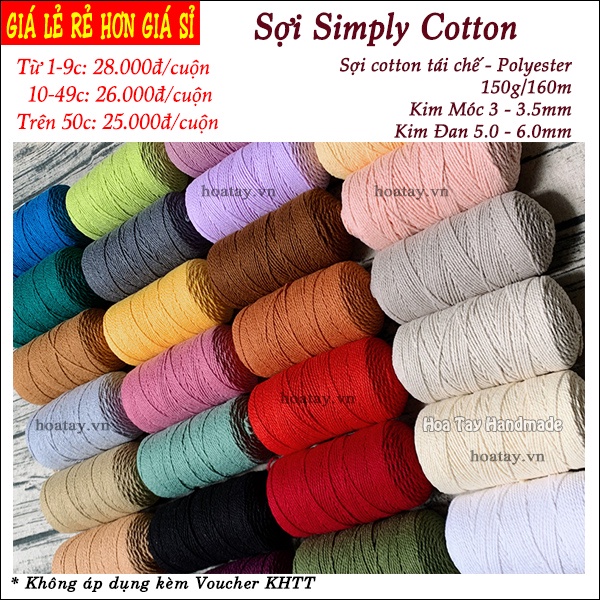 Sợi Simply Cotton dùng móc túi, mũ, thắt macrame