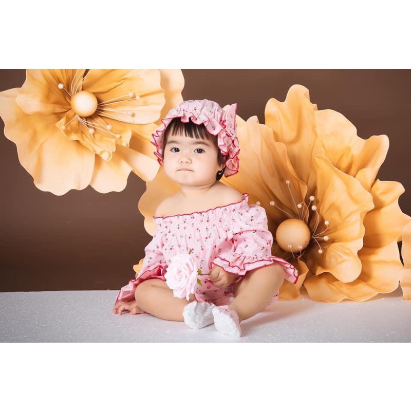 [ẢNH THẬT] Bodychip váy, Bodysuit thiết kế màu hồng cam cho bé gái (tặng kèm mũ và bao chân)