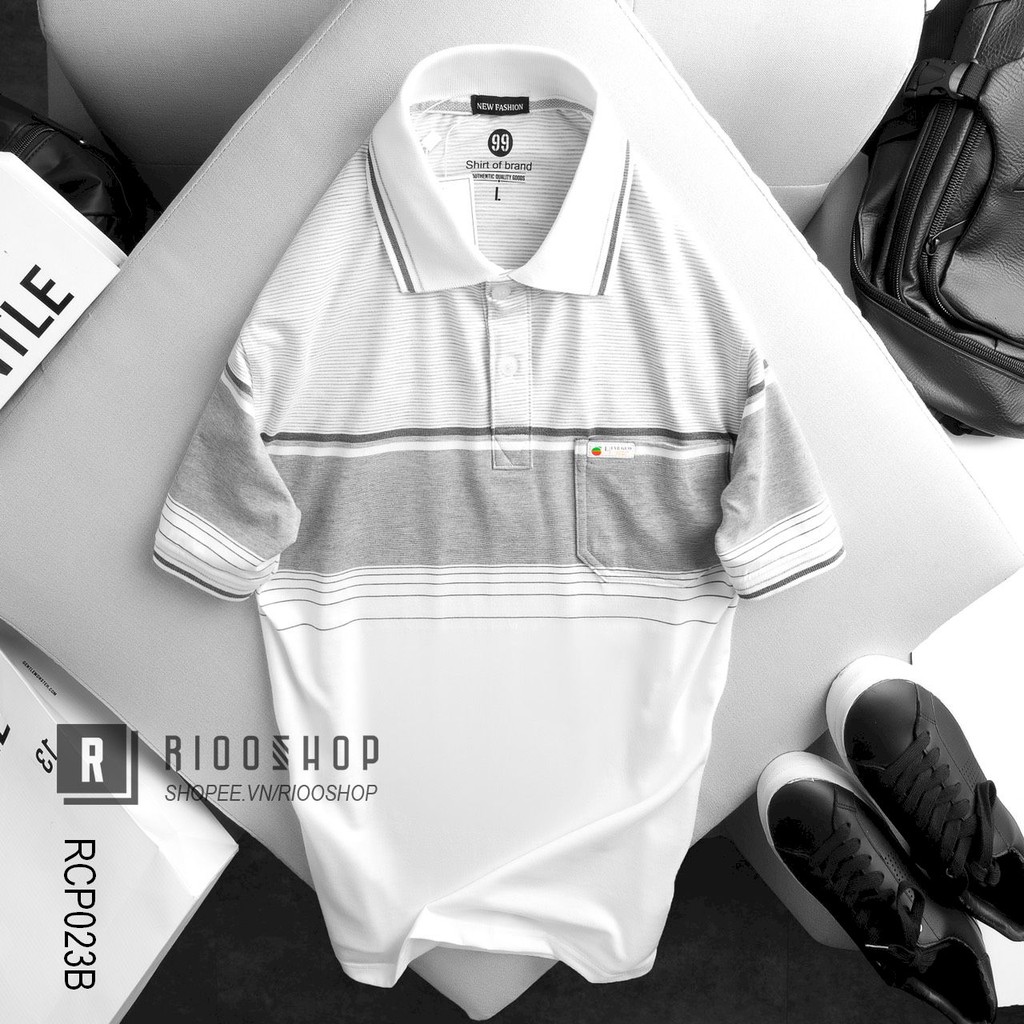Áo thun nam có cổ có túi trung niên sọc dệt hàng cao cấp RCP023B - áo polo nam cotton Riooshop | BigBuy360 - bigbuy360.vn