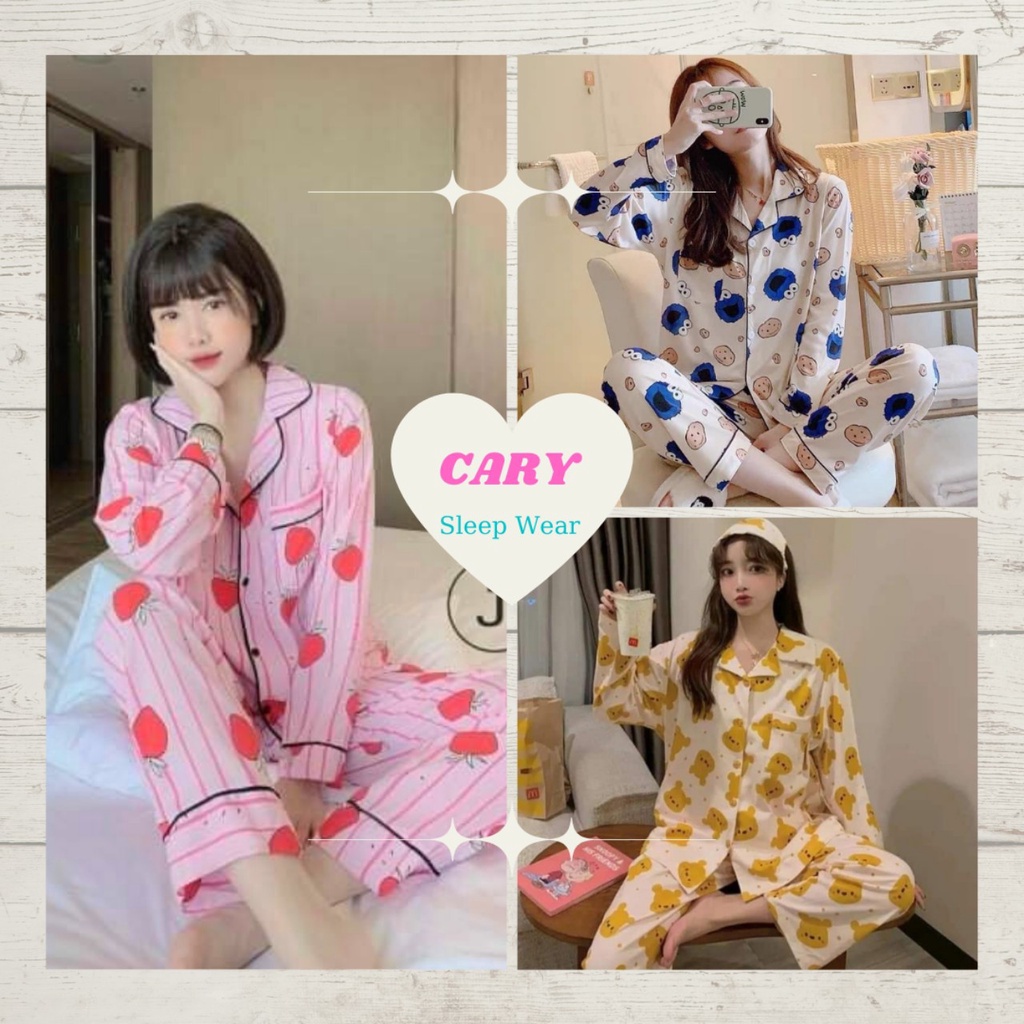 Đồ ngủ nữ CARY ,Bộ ngủ pijama tay dài quần dài hoạt hình mặc nhà siêu xinh