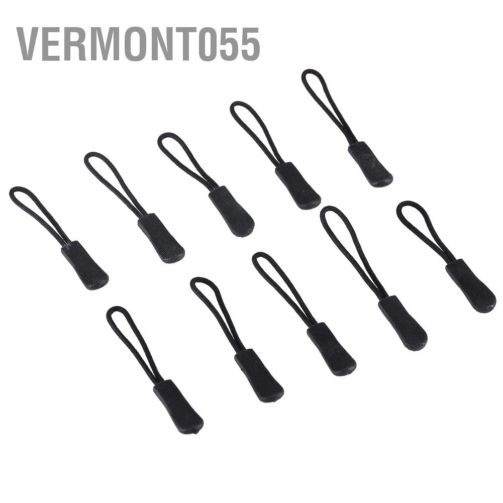 Vermont055 10x Zipper Pulls Slider Cord Rope Puller Ends Lock Zip Clip Buckle For Bag EDC Black