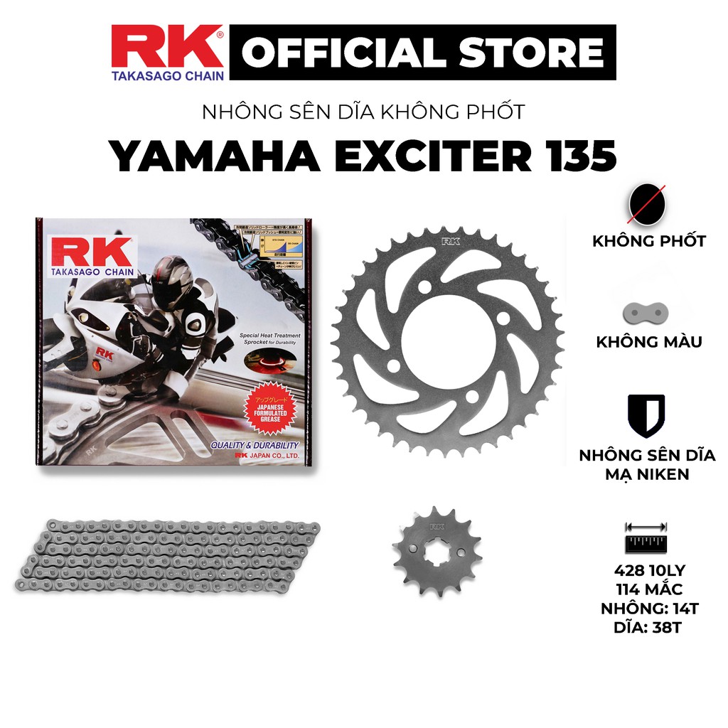 Nhông Sên Dĩa xe máy Yamaha Exciter 135 - Nhông Sên Dĩa RK - Nhông Dĩa thép - Sên không phốt