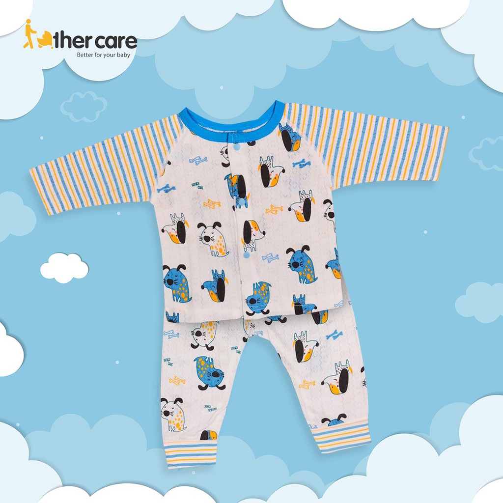 Bộ Quần Áo sơ sinh DT FatherCare Cài Giữa - Họa Tiết Cún Kẻ FC569