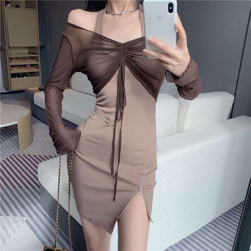 Set đồ COZOK gồm đầm dây và áo kiểu lệch tà trẻ trung cá tính dành cho nữ