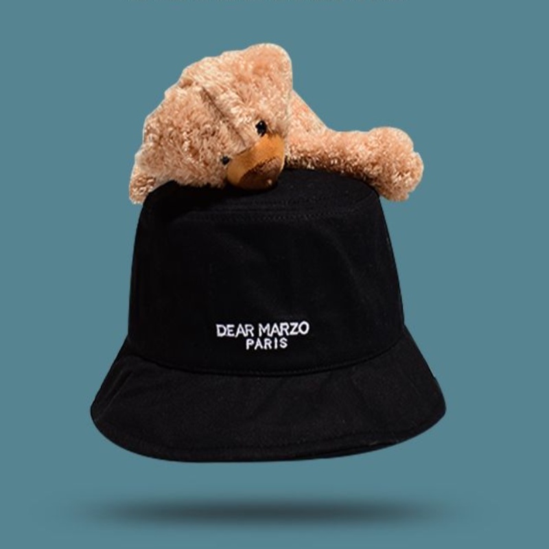 Lq Celebrity Nón Bucket Vành Ngắn Thêu Hình Gấu Ba Chiều Cá Tính Thời Trang Cá Tính