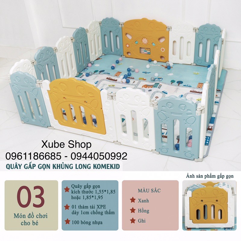 Quấy khủng long gấp gọn KOMEKID sz 155x185 màu xanh