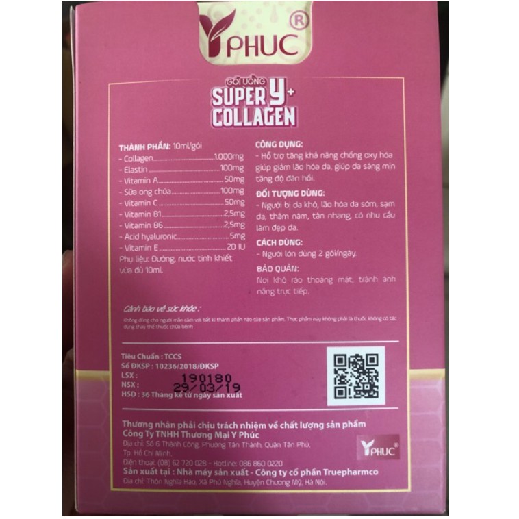 Gói uống Collagen super Y+, giúp dưỡng ẩm da, săn chắc, ngăn ngừa chảy xệ. Giúp da luôn căng mọng, mịn màng, (colagen) | Thế Giới Skin Care